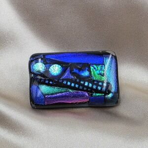 Handmade Dichroic Glass Brooch Pin Blue Purple Iridescent Fused GlassArt 2"